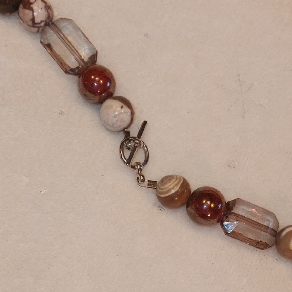 Stunning Handmade Earthy Artisan Beaded Necklace - Brown, Red, Cream Tones - Picture 5 of 6